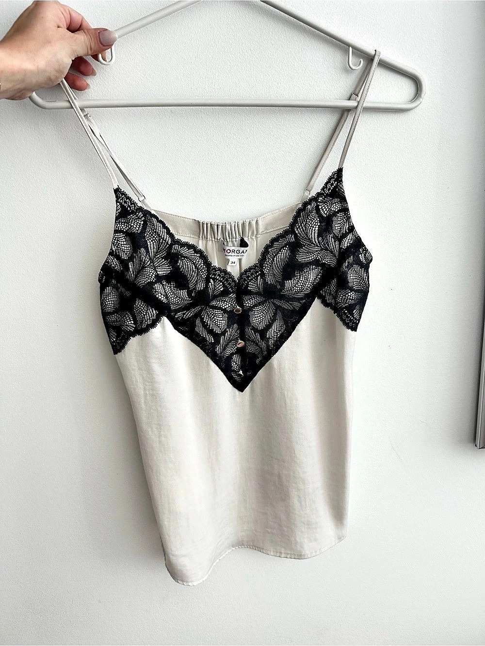 Morgan de Toi Lace Trim Camisole in off white & Black Size 34 Like New